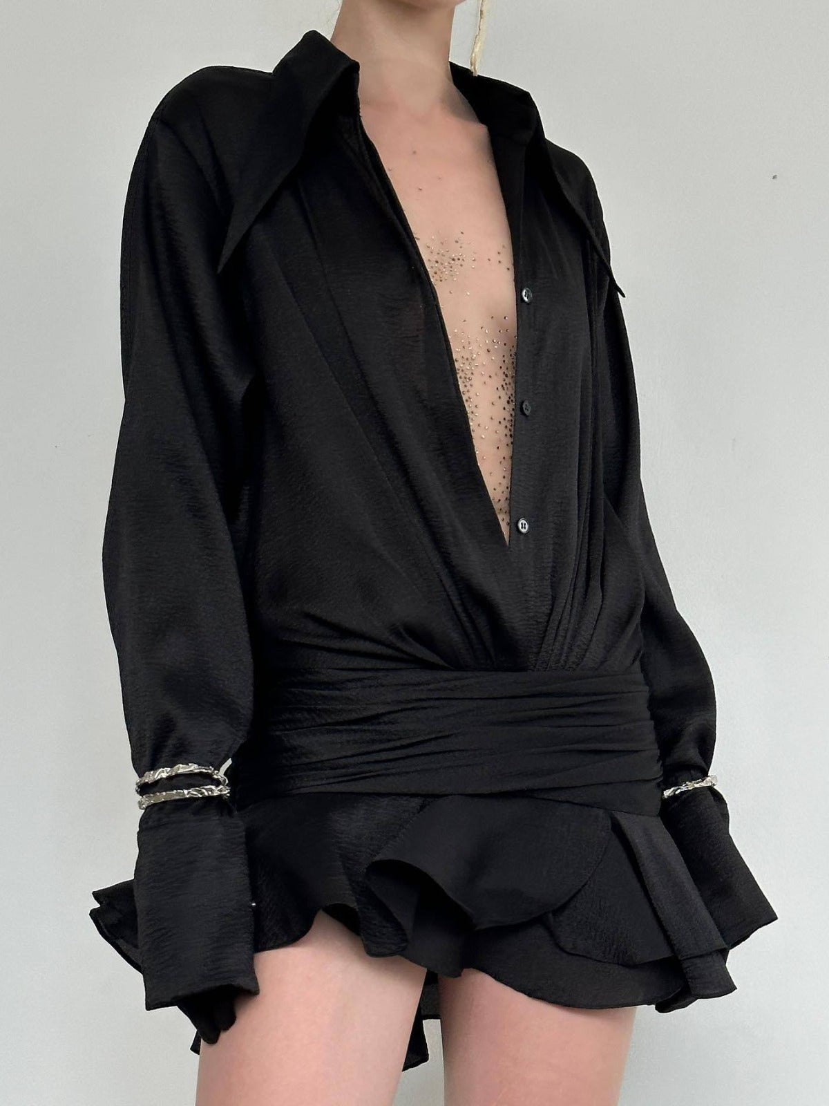 Women’s Lotus Leaf Shirt Mini Dress | Elegant | Casual | Chic