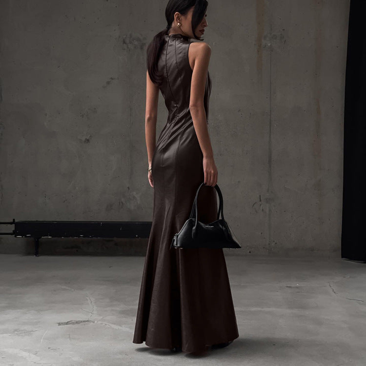 Women’s High Waist Maxi Dress | Stand Collar | Elegant | Chic