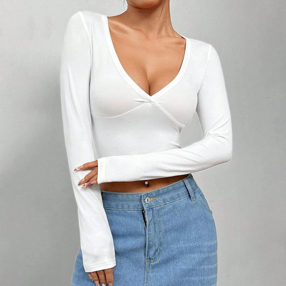 Women’s V Neck Long Sleeve Crop Top | Autumn | Casual | Chic