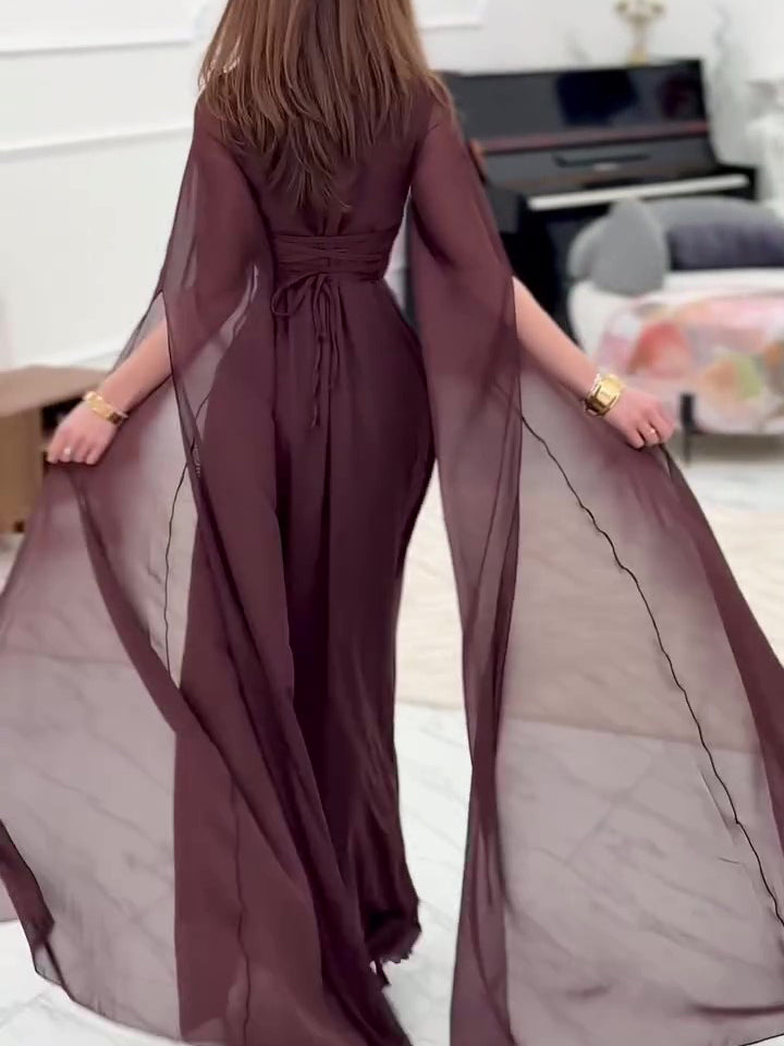 Women’s Long Sleeve Hollow Dress | Brown | Elegant | Chic