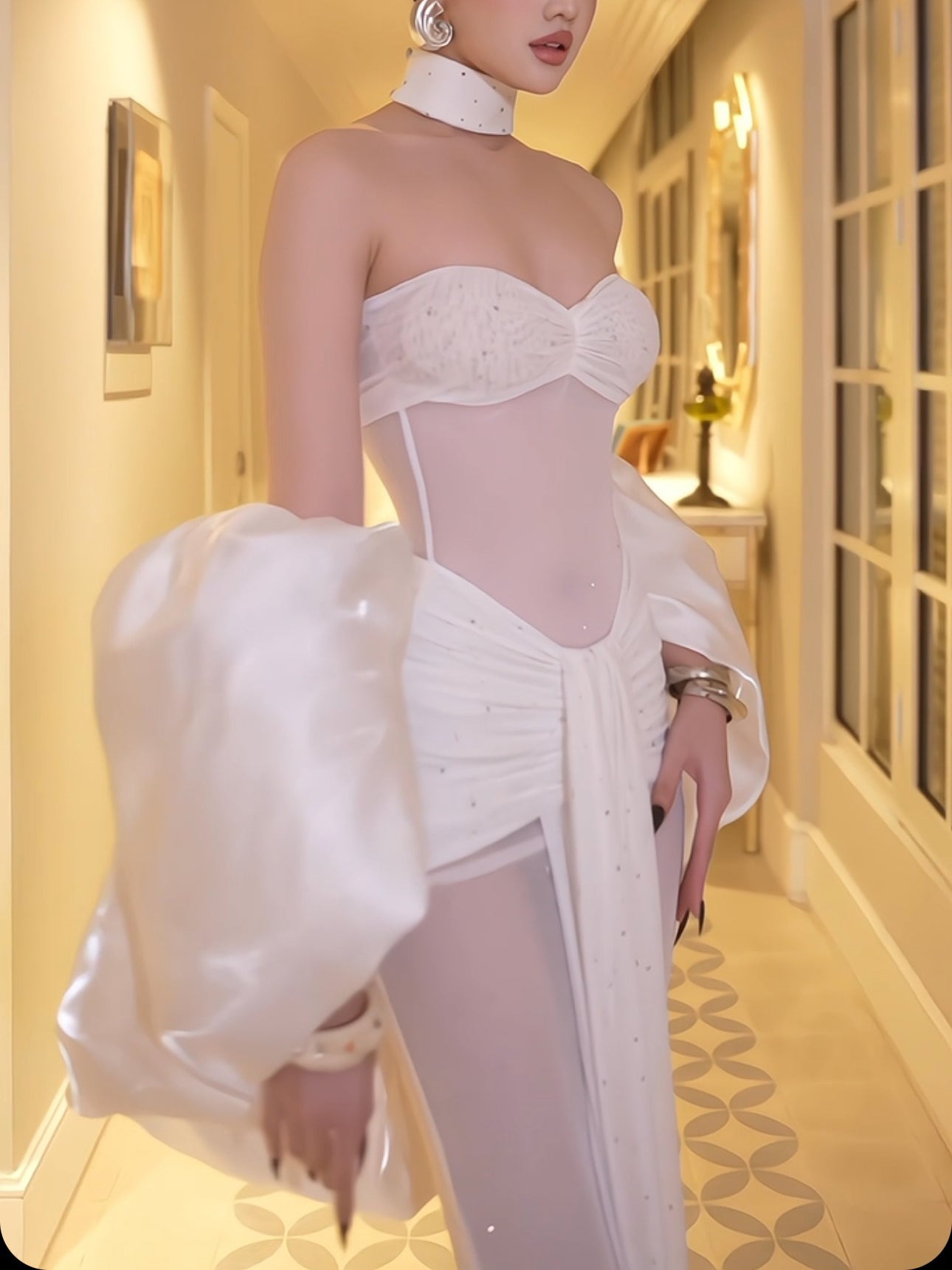 Women’s Strapless Maxi Dress 2-Piece Set | White | Elegant | Party