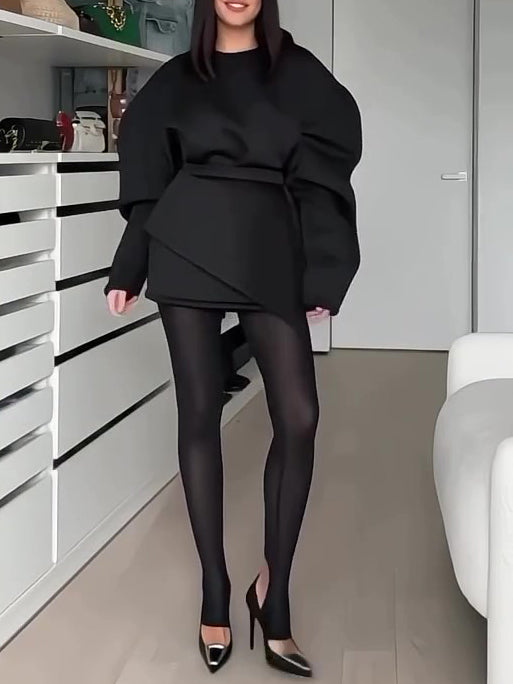 Women’s Oversized Asymmetrical Mini Dress | Puffed Sleeve | Black | Chic
