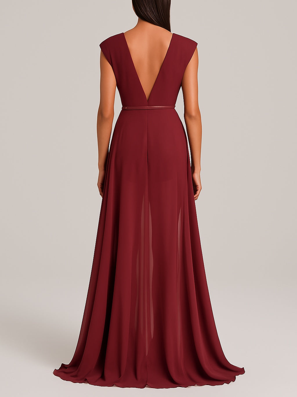 Women’s Deep V Neck Sleeveless Maxi Dress | Burgundy | Elegant | Party