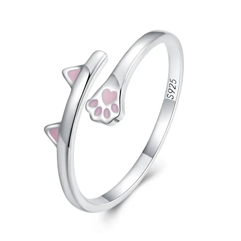 Women’s 925 Sterling Silver Cat Ring – Adjustable Animal Open Band Jewelry Gift