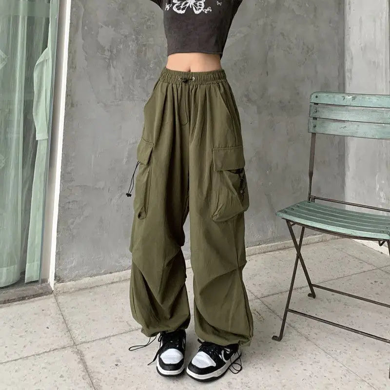 Women’s Low-Waist Wide-Leg Jogger Pants – Solid Color Baggy Trousers Y2K Streetwear Oversized Sweatpants