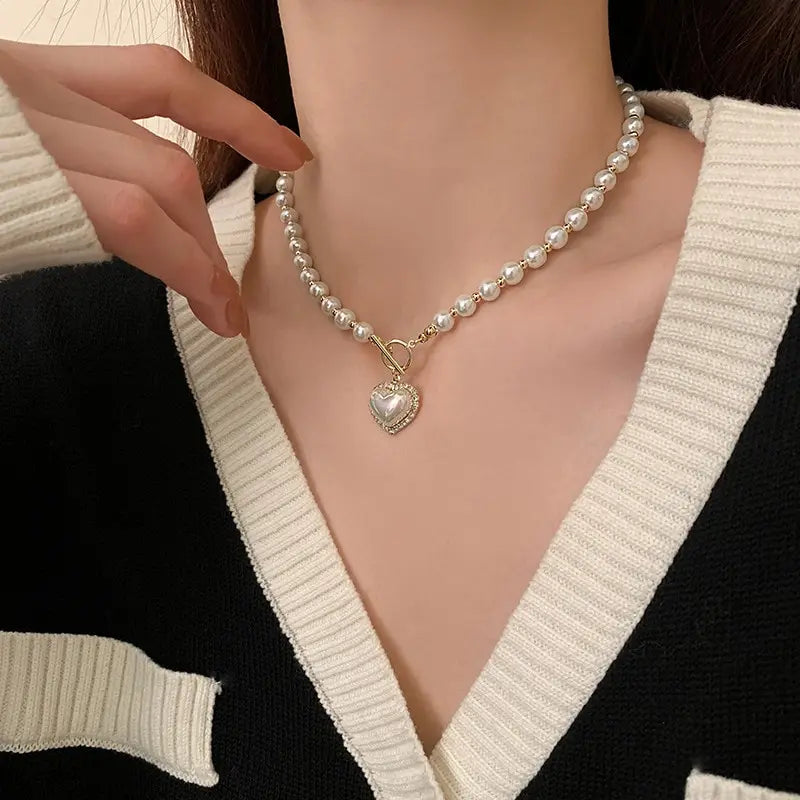 Women’s Jewelry Pearl Heart Pendant Necklace | Elegant | Korean Style | Gift