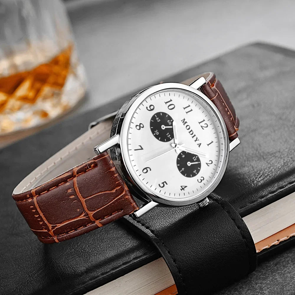 Men’s Luxury Leather Strap Watch – Business Analog Wristwatch, Casual Simple Style