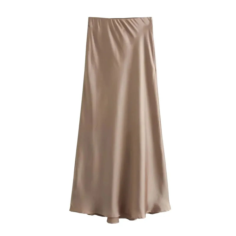 Women’s Satin Long Skirt Bottom – Draped High Waist Straight Maxi Skirt for Summer Beach & Holiday Looks