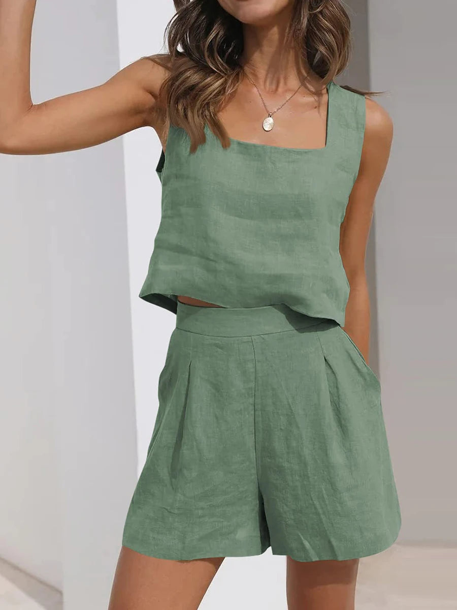 Women’s Summer Linen 2-Piece Lounge Set | Vacation Casual Set