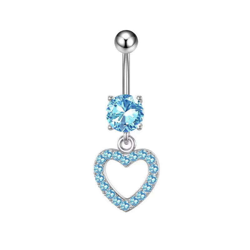 Women’s Blue Crystal Heart Belly Button – 1PC Stainless Steel Butterfly Navel Piercing Body Jewelry