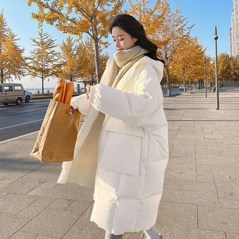 Women’s Puffer Jacket Outerwear – Long Thick Hooded Jacket