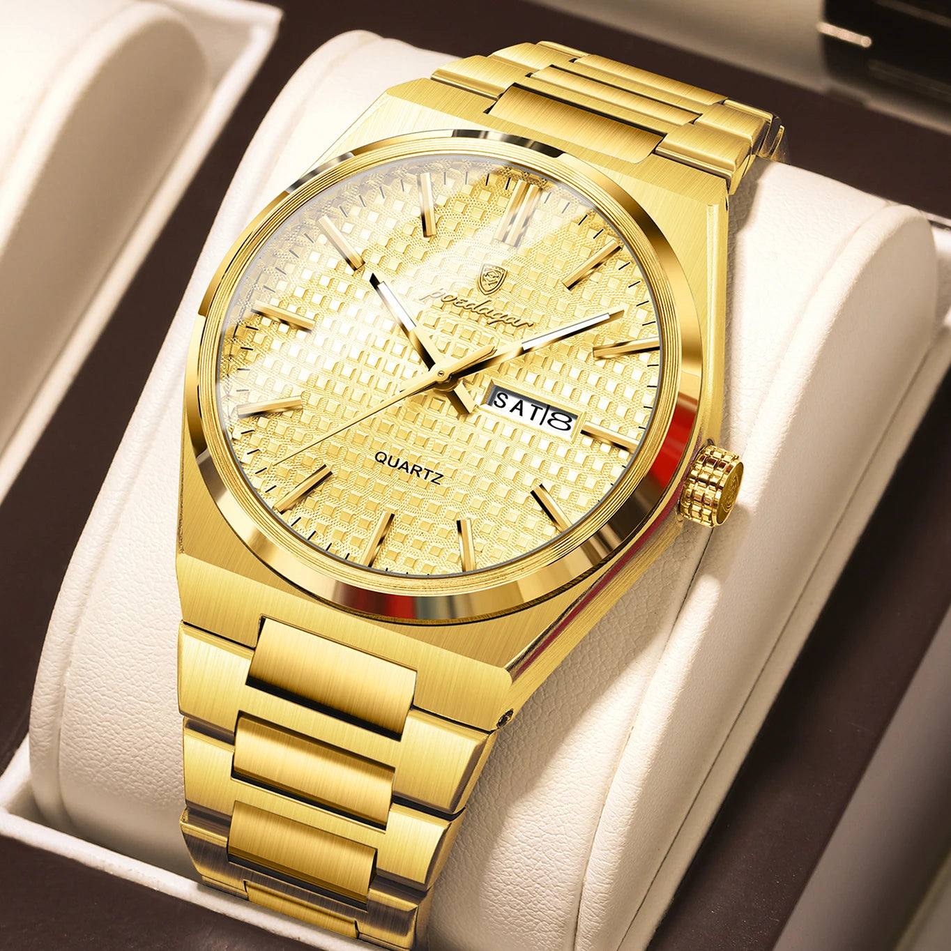 Men’s Luxury Watch – Stainless Steel Waterproof Wristwatch with Luminous Dial, Date & Week