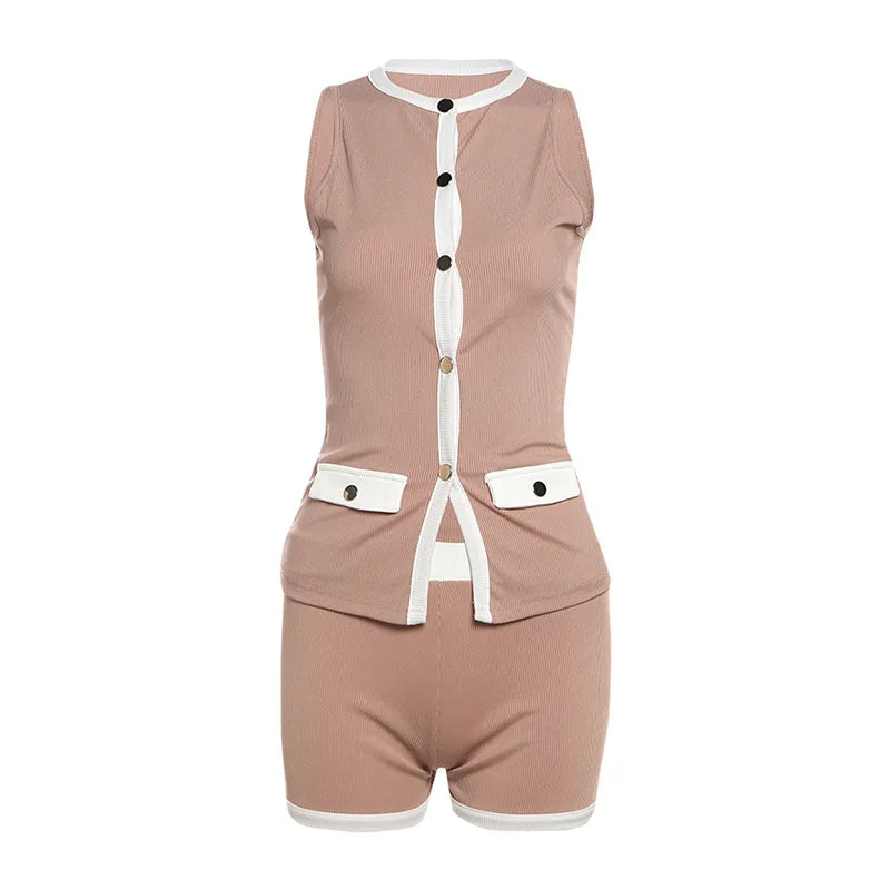 Women’s Ribbed Patchwork Two Piece Set | Sleeveless Casual Daily Outfit