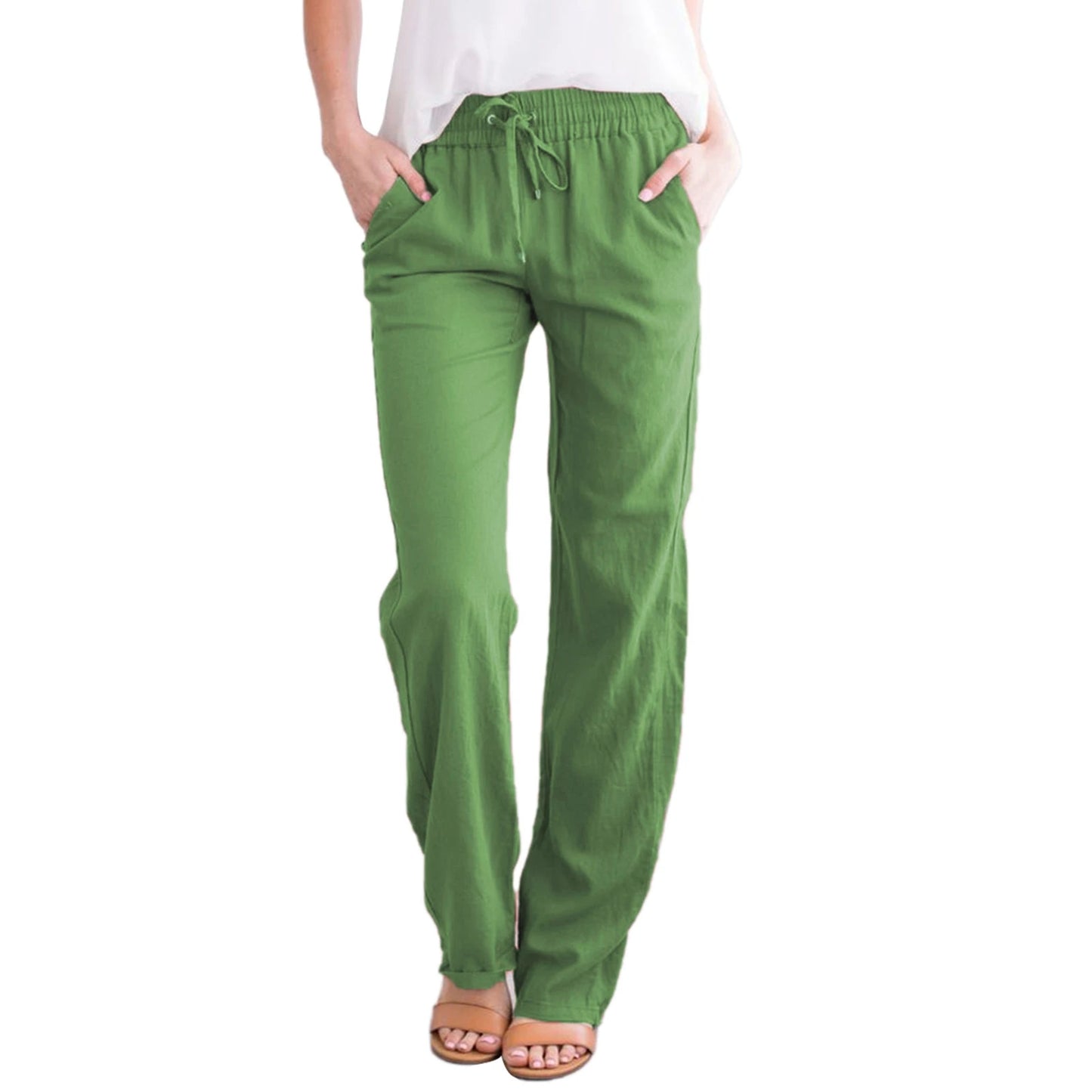 Women’s Loose Wide Leg Pants Bottom – Casual Solid Color Drawstring Trousers