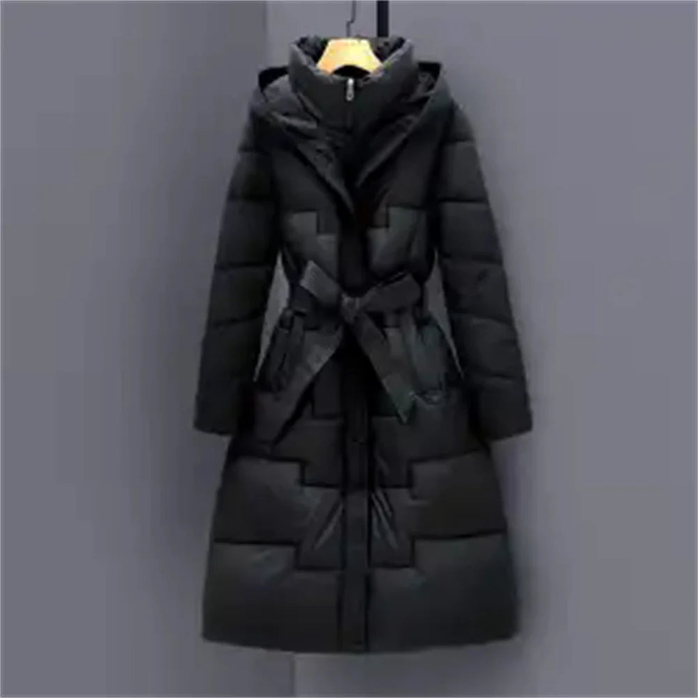 Women’s Long Down Outerwear – Hooded Knee-Length Puffer Jacket