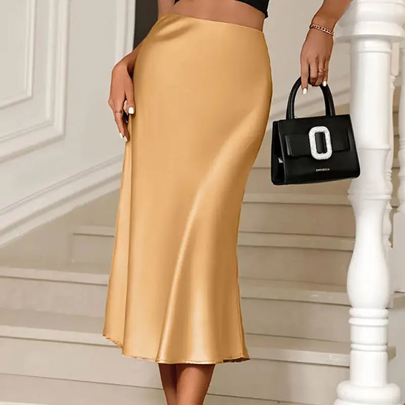 Women’s Satin Pleated Skirt Bottom – Vintage Elastic Waist Chic Korean Style