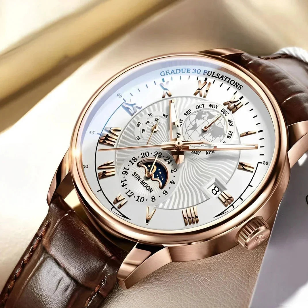 Men’s Luxury Sport Quartz Watch – Waterproof Luminous Leather Strap Business Wristwatch