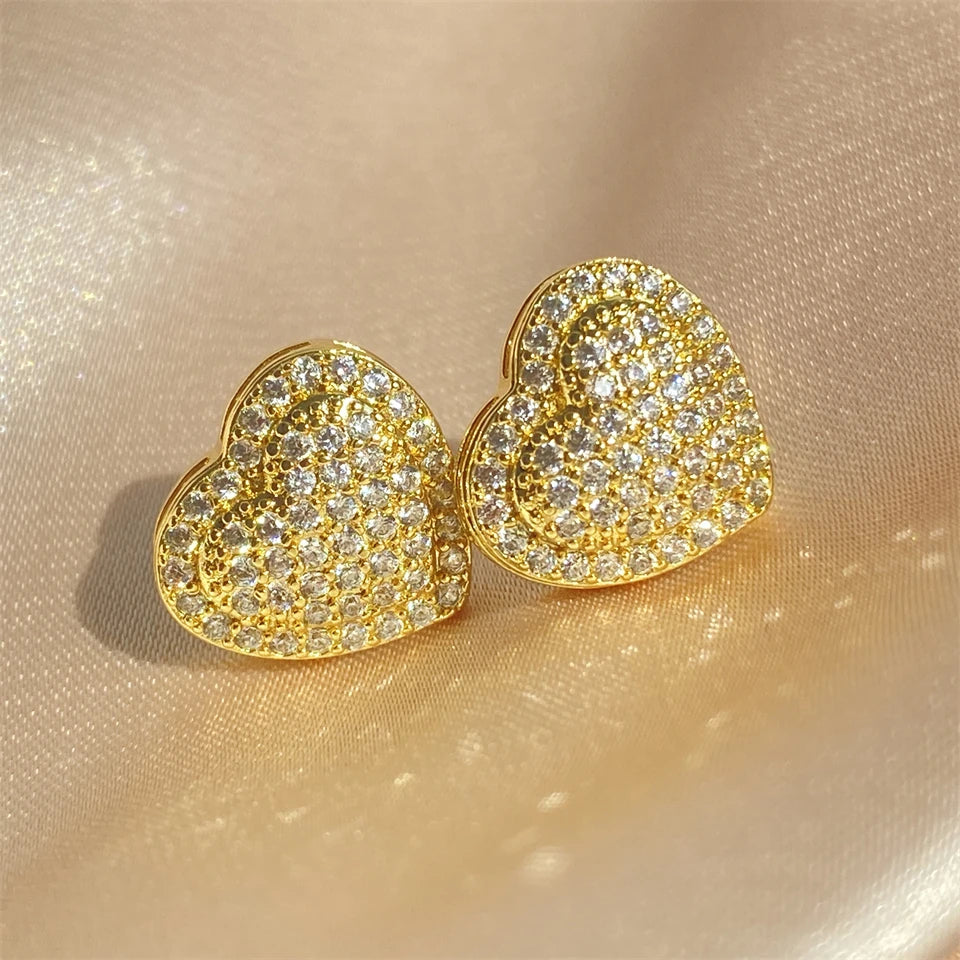 Women’s Loving Heart Zirconia Stud Earrings – Silver Crystal Jewelry