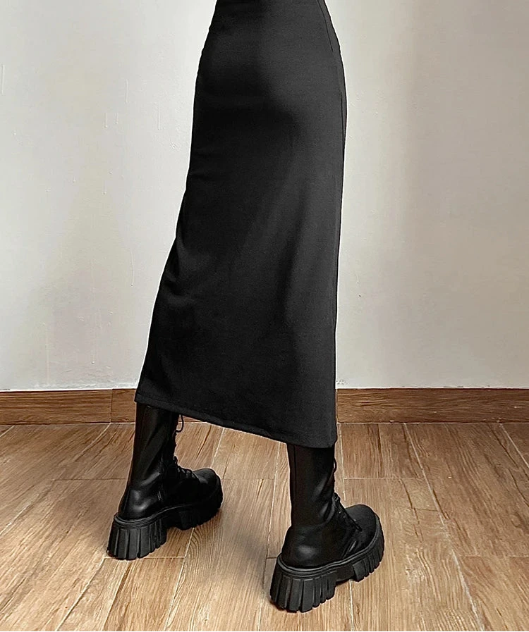 Women’s Black Split Skirt Bottom – Sexy Casual Streetwear Basic Slim Fit Skirt