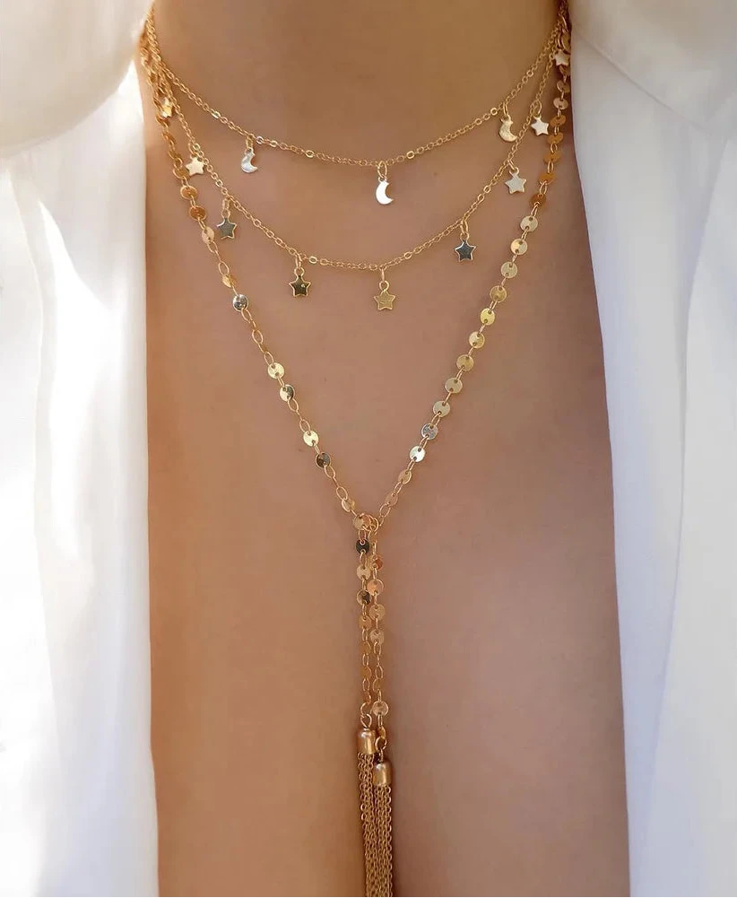 Women’s Jewelry Layered Disc Pendant Necklace | Vintage | Gold Tone | Trendy