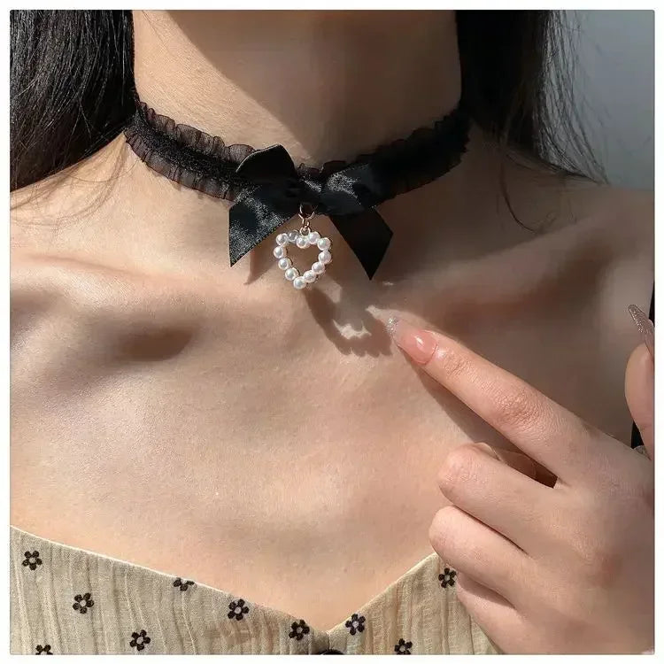 Women’s Gothic Lace Heart Choker Necklace | Lolita | Bow Knot | Vintage