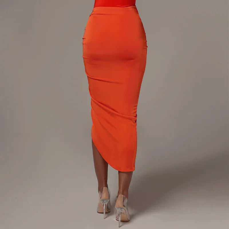 Women’s Asymmetrical Skirt Bottom – High Waist Pleated Slim Wrap Hip Irregular Pencil Skirt