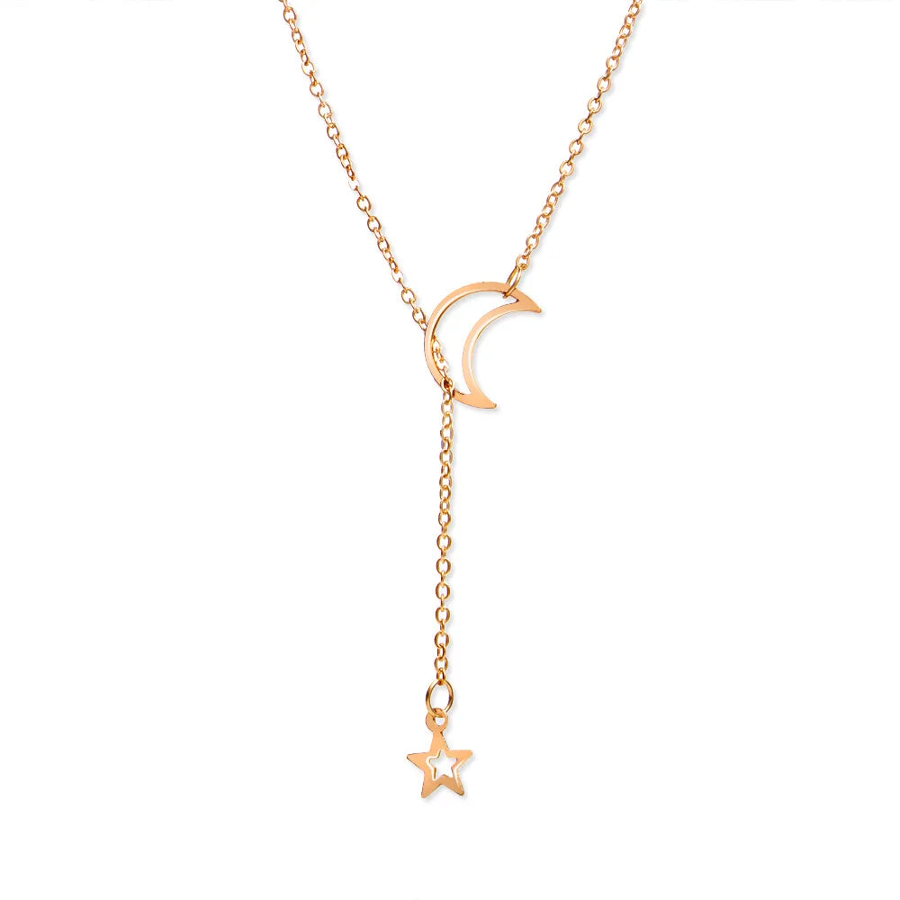 Women’s Jewelry Moon Star Pendant Choker Necklace | Minimal | Gold Tone | Party