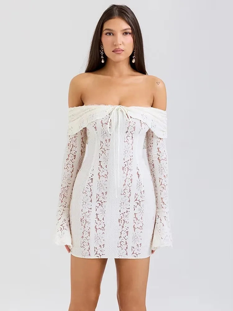 Women’s Floral Lace Off-Shoulder Maxi And Mini Dress – Strapless Backless Party Dress