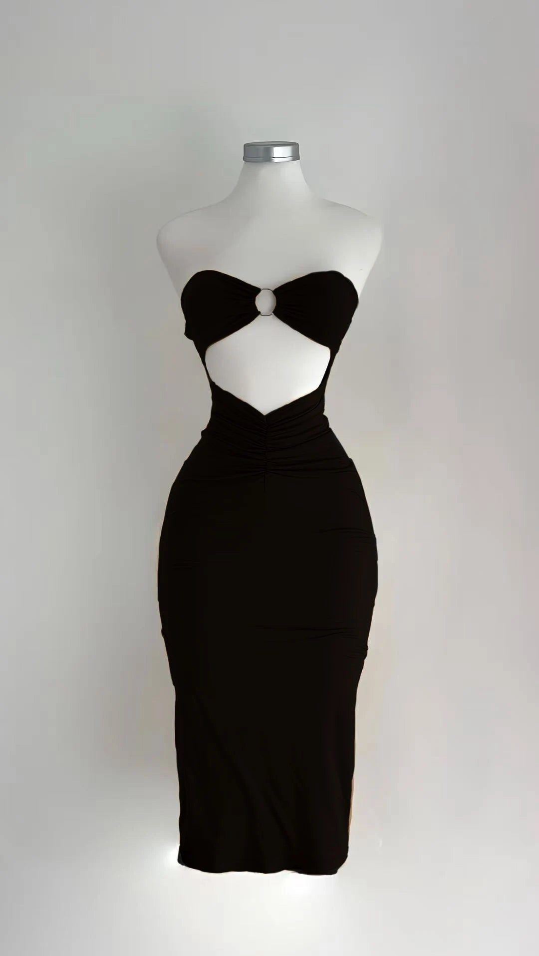 Women’s Solid Color Strapless Cutout Maxi Dress – Sexy Sleeveless Party Dress