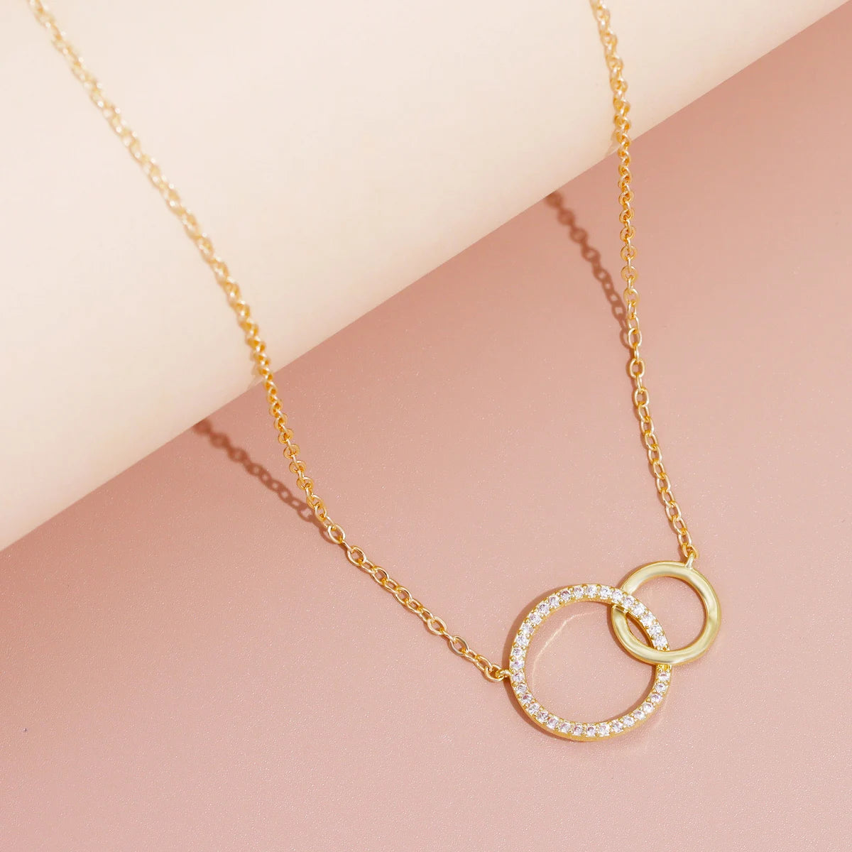 Women’s Stainless Steel Double Circle Necklace – Minimalist Thin Chain Fashion Jewelry