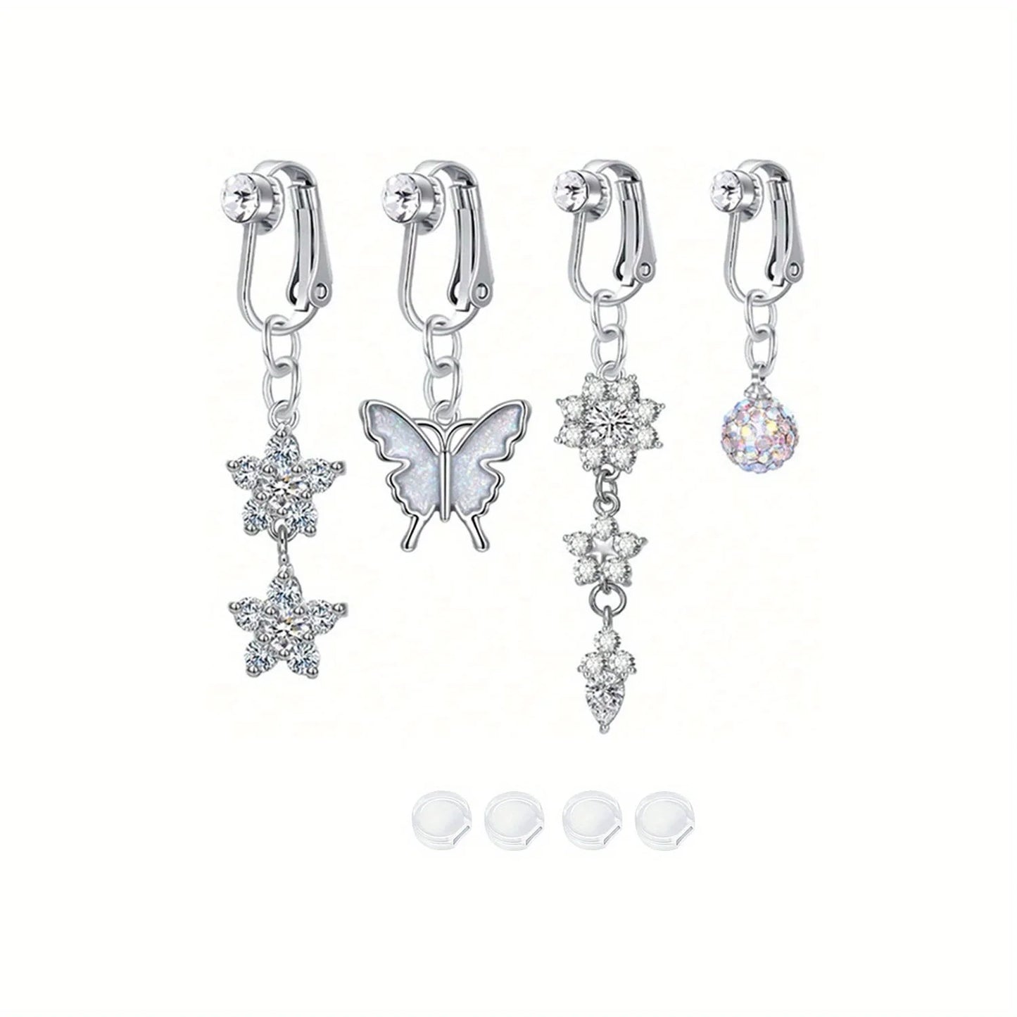 Women’s Boho Elegant Fake Belly Button (4pcs) – Non-Piercing Clip-On Navel Jewelry