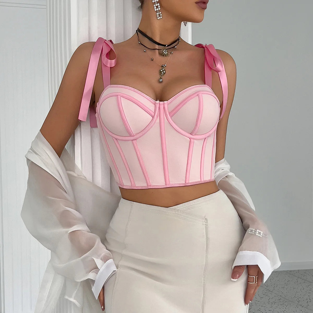 Women’s Strap Crop Top | Sexy Patchwork Stripe Fishbone Corset Top Y2K Style