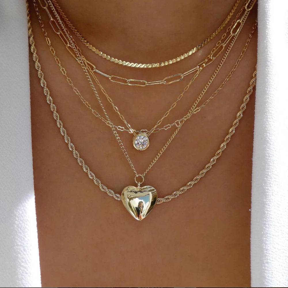 Women’s Jewelry Boho Layered Crystal Pendant Necklace | Vintage | Gold Tone | Trendy