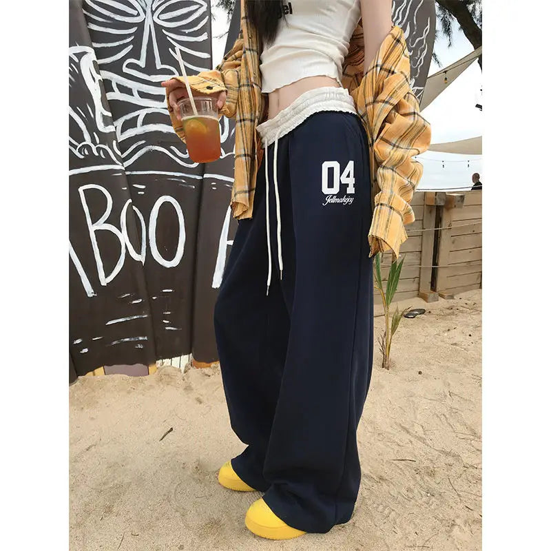 Women’s Retro High Waist Loose Sports Pants Bottom – American Fashion Casual Trousers for Spring/Summer