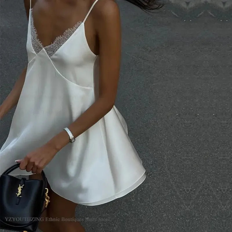 Women’s Satin Nightgown Mini Dress | Backless | Suspender Style | Sleepwear