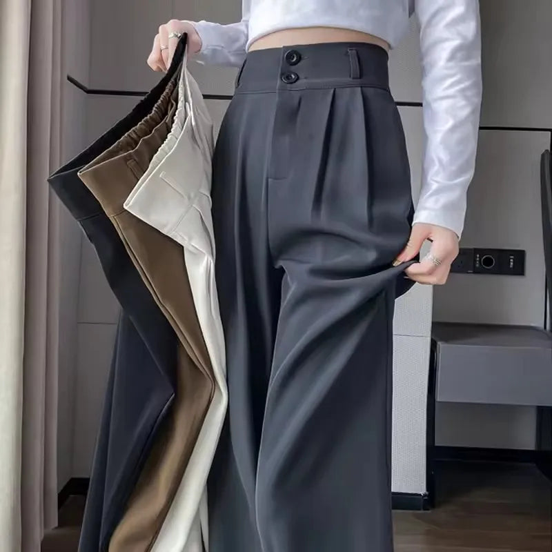 Women’s High-Waist Wide-Leg Suit Pants – Loose Straight Trousers for Spring & Summer, Korean Fashion Casual Style