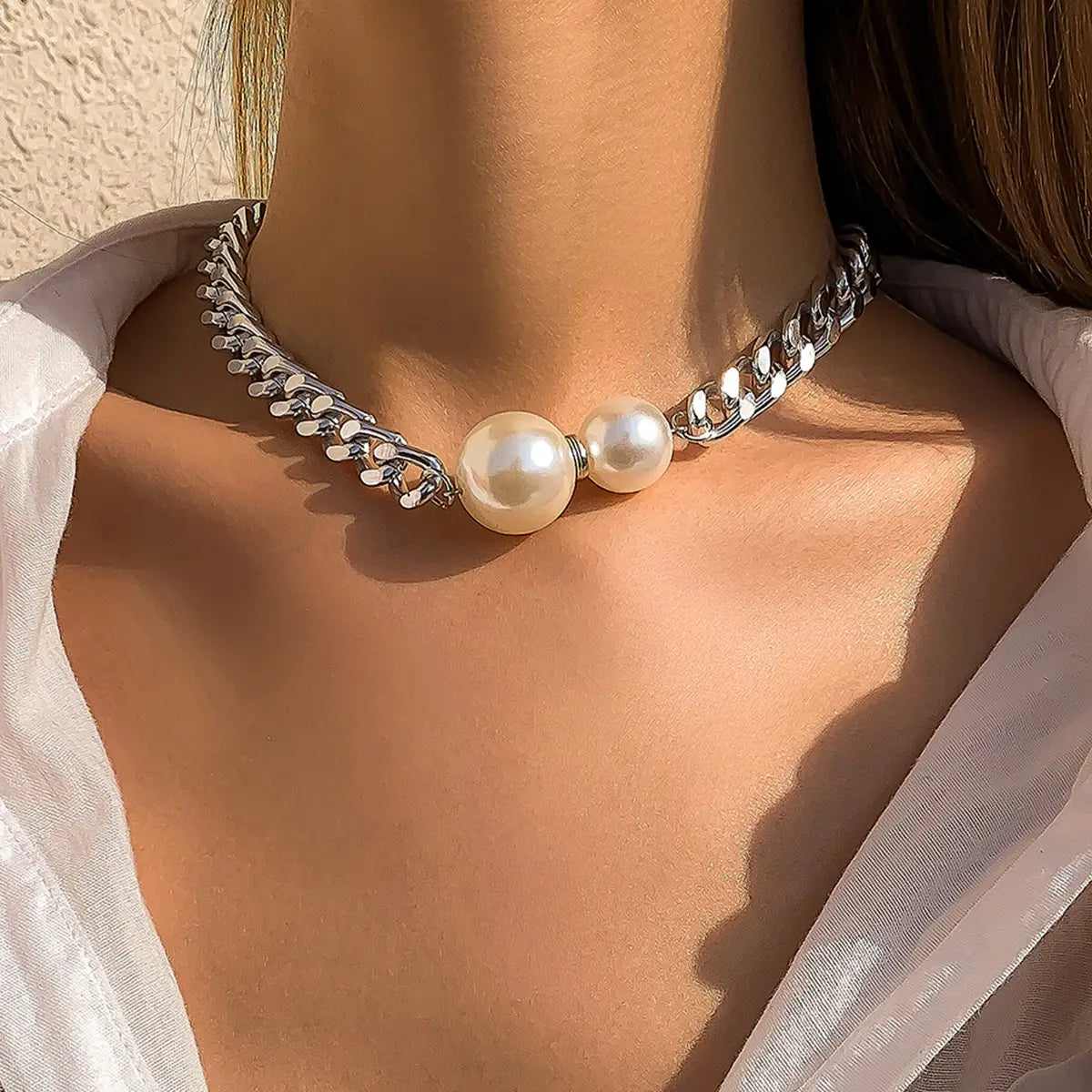 Women’s Jewelry Cuban Chain Choker Necklace | Vintage | Goth | Pearl Pendant