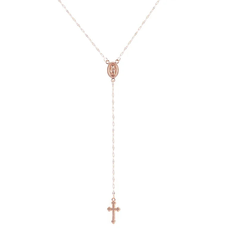 Women’s Vintage Cross Rosary Pendant Necklace – 2024 Bohemian Religious Charm Jewelry Gift