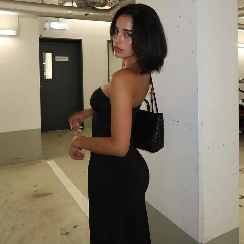 Women’s Black Strapless Long Sleeve Maxi Dress – Elegant Bodycon Evening & Party Outfit for Fall/Winter