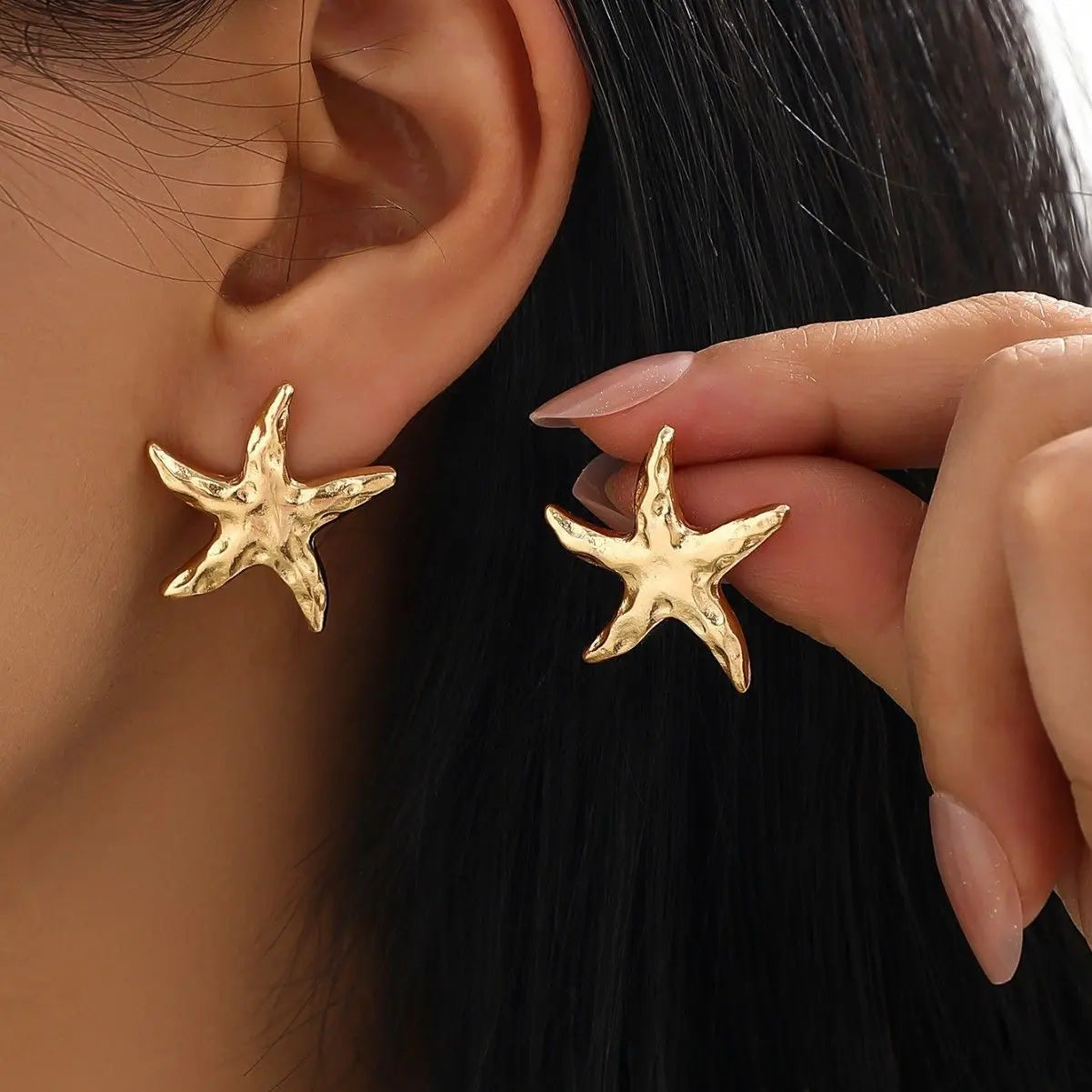 Women’s Jewelry Starfish Stud Earrings | Punk | Gold Tone | Summer