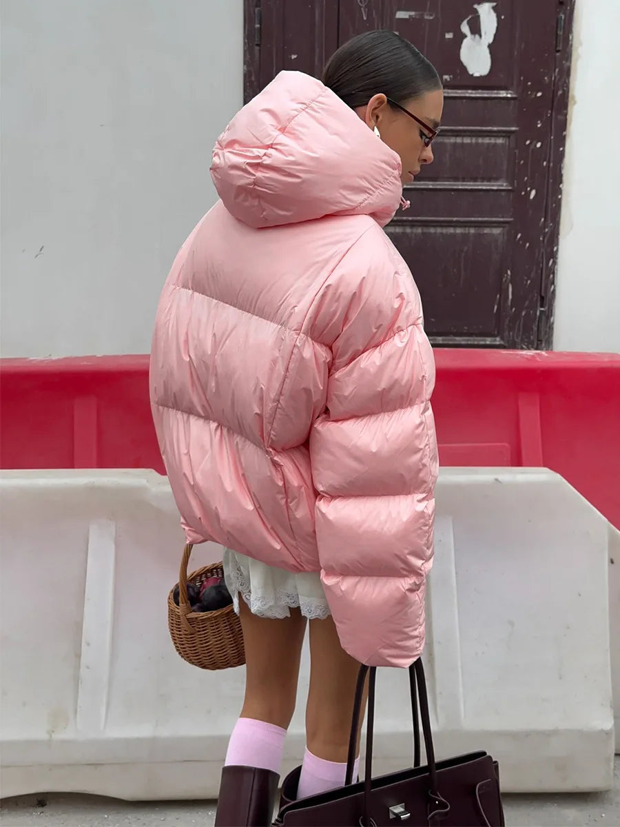 Women’s Padded Puffer Outerwear – Short Fluffy Hooded Jacket