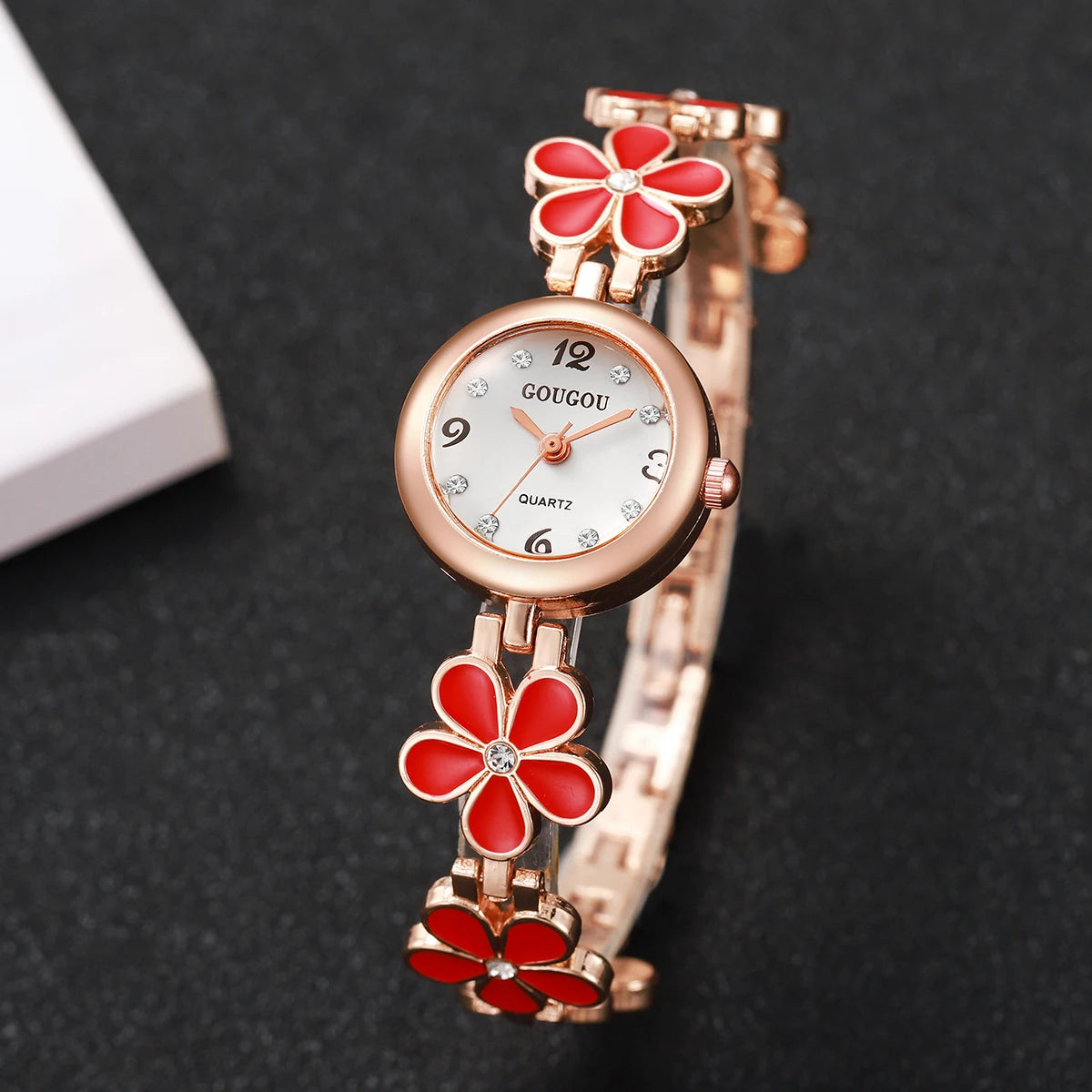 Women’s Flower Strap Quartz Watch | Arabic Numerals | Diamond Look | Elegant