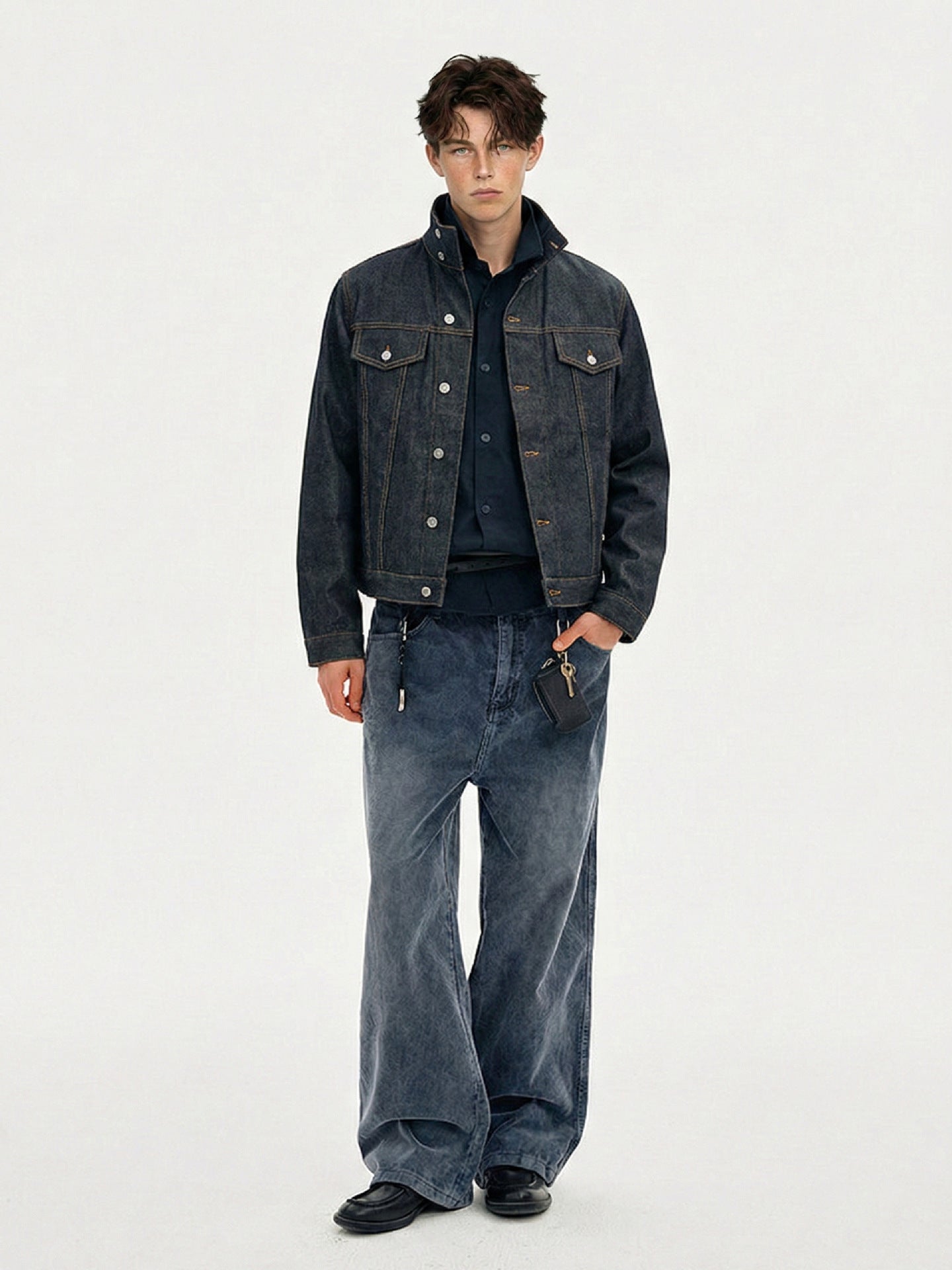 Men’s Stand Collar Denim Jacket Outerwear | Dark Indigo | Casual | Streetwear