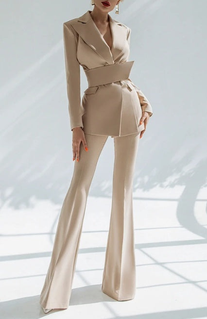 Women’s Belted Lapel Suit Set | Elegant | Two Piece | Formal