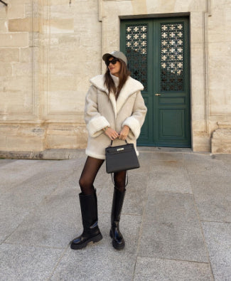 Women’s Leather Coat Outerwear | Fur Collar | Cashmere | Elegant