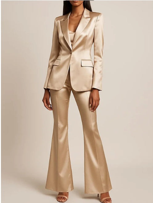 Women’s Satin Two Piece Suit Set | Champagne | Elegant | Formal