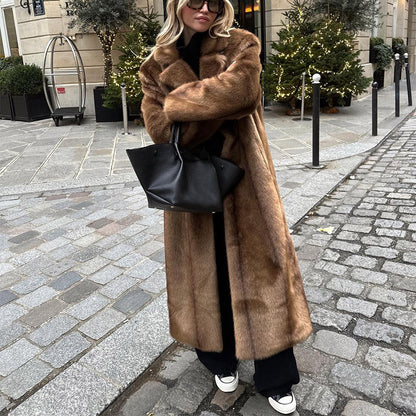 Women’s Long Lapel Coat | Winter | Brown | Outerwear
