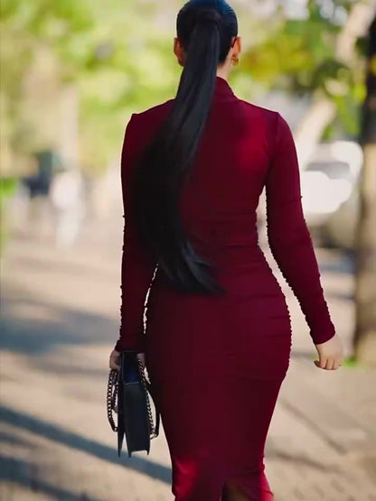 Women’s Cutout Long Sleeve Slim Fit Maxi Dress | Burgundy Red | Elegant | Party