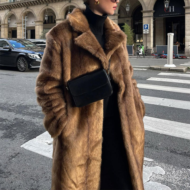 Women’s Long Lapel Coat | Winter | Brown | Outerwear