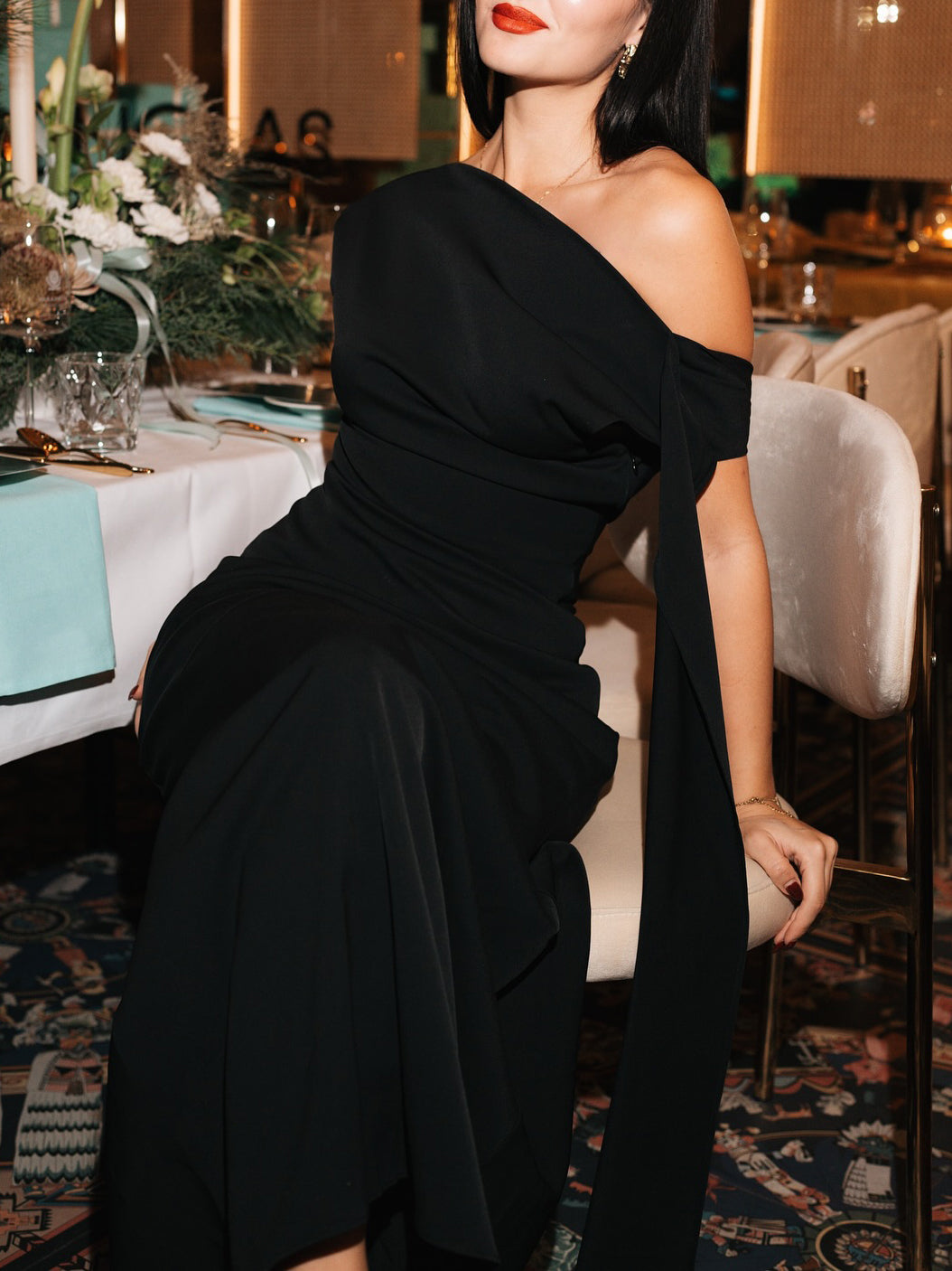Women’s One Shoulder Backless Maxi Dress | Black | Elegant | Party